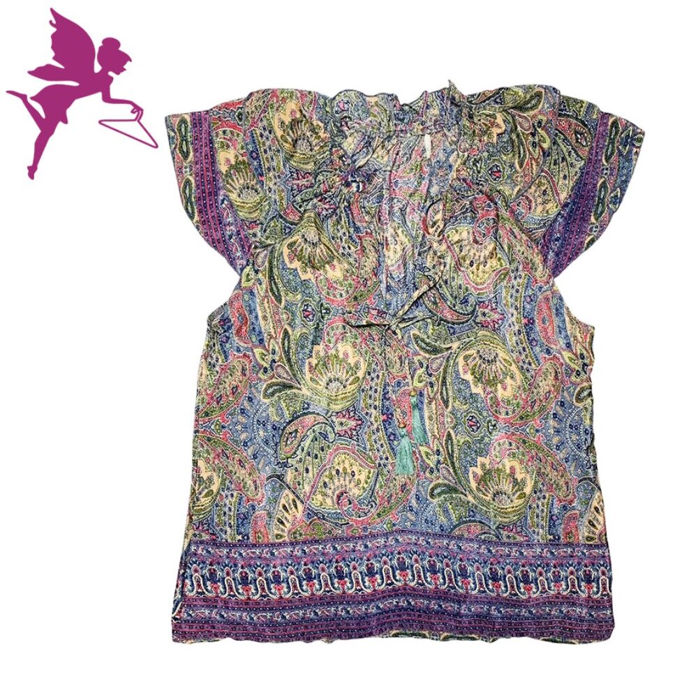 PERRY WALKER COLLECTIVE Varina Silk Blend Flutter Sleeve Boho Top
